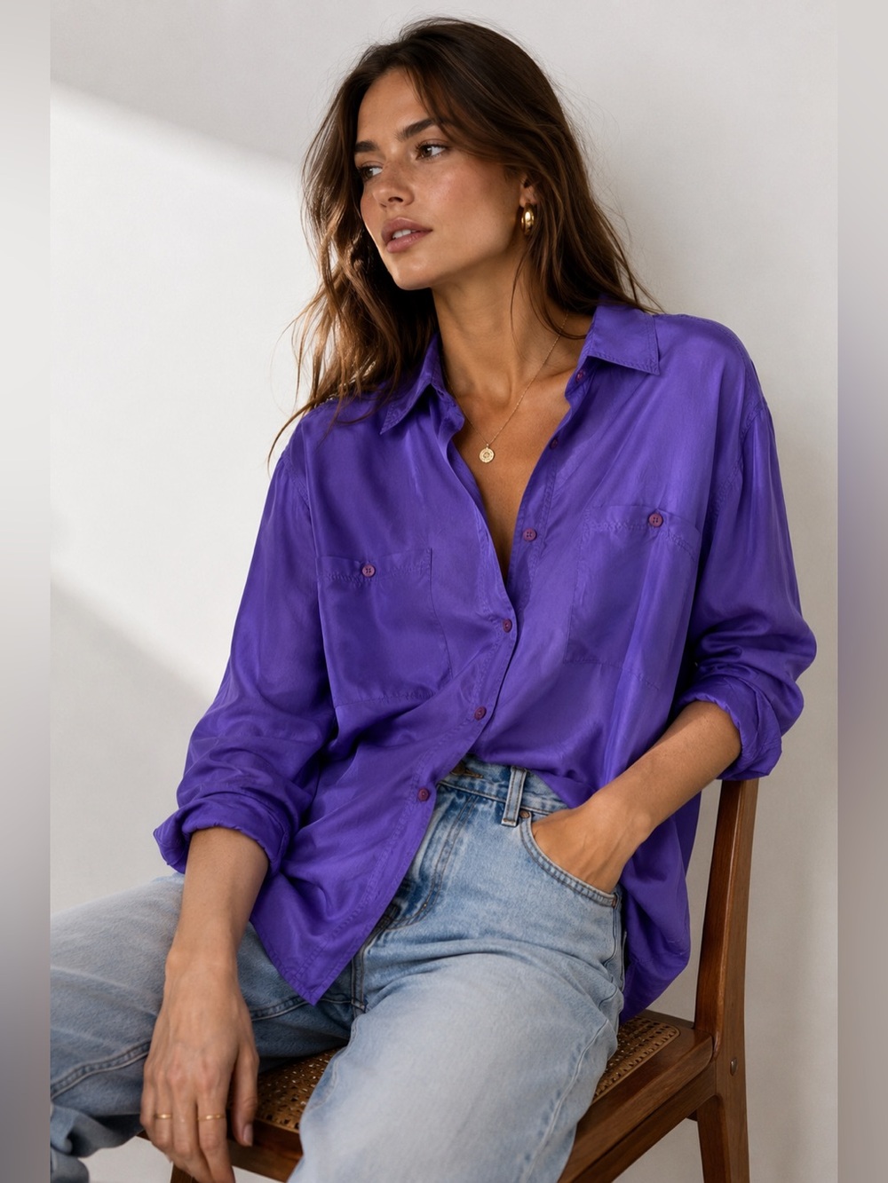 Vintage Gallagher Purple Rain Button-Up‎ Shirt 100% Silk